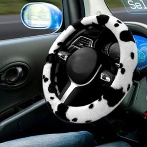 Cow Print Fluffy Universal Steering Wheel Cover